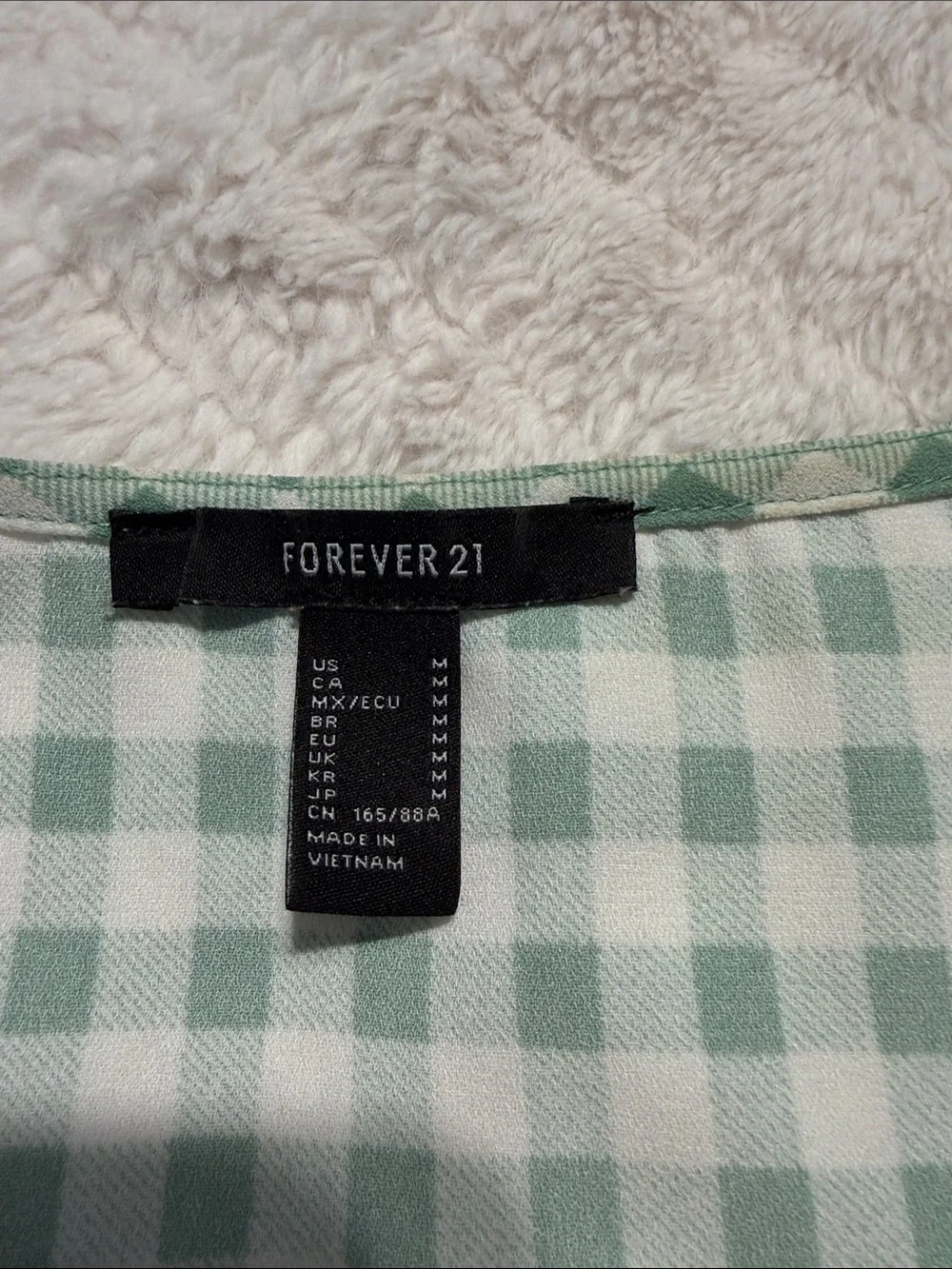 Forever 21 Mint Green Gingham Button-Front Smocked Crop Top - Picture 2 of 3